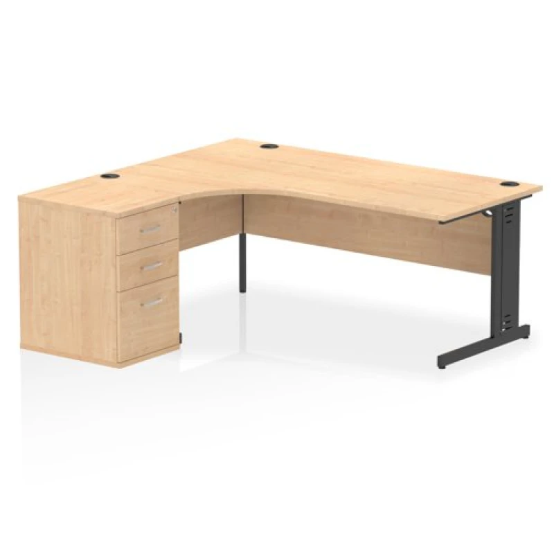 Image of Impulse Impulse 1800mm Left Crescent Office Desk Maple Top Black Cable Managed Leg Workstation 600 Deep Desk High Pedestal IWSLC186BCMMPE