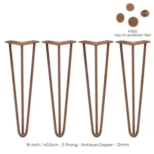 Image of SkiSki 4 X Hairpin Leg - 16 - Antique Copper- 3 Prong - 12M