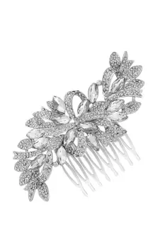 Image of Louisa Silver Navette Crystal Ribbon Swirl Comb - Gift Pouch