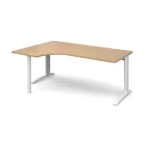 Image of Office Desk Left Hand Corner Desk 1800mm Oak Top With White Frame 1200mm Depth TR10 TBEL18WO
