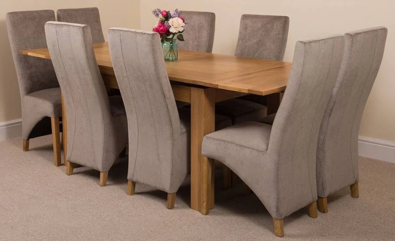 Image of Thats Furniture Richmond 140-220cm Oak Extending Dining Table & 8 Lola Fabric Chairs in Grey Grey Unisex