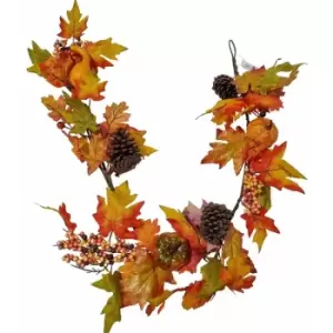 Image of Homescapes - Orange Autumn Garland with Pumpkins, 1.4m - Orange & Yellow