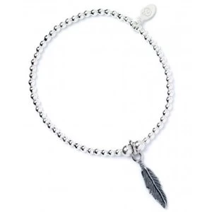 Image of Feather Charm Sterling Silver Ball Bead Bracelet