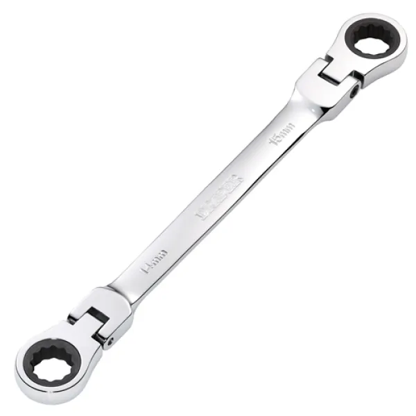 Image of Draper HI-TORQ Metric Flexible Head Double Ring Ratchet Spanner, 14 x 15mm