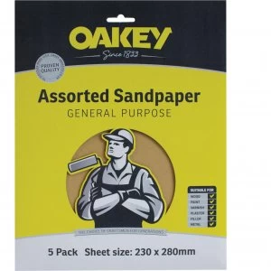 Image of Oakey Glasspaper Sandpaper Medium Pack of 5