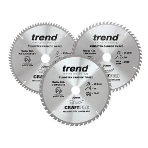 Image of Trend CraftPro Table Saw Blade 250 x 30mm x 48T/60T/84T (Pack 3)