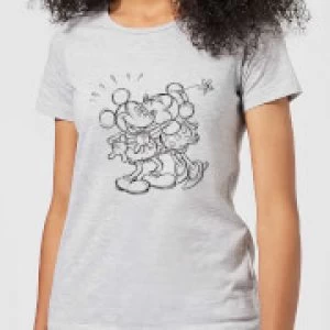Image of Disney Mickey Mouse Kissing Sketch Womens T-Shirt - Grey - M