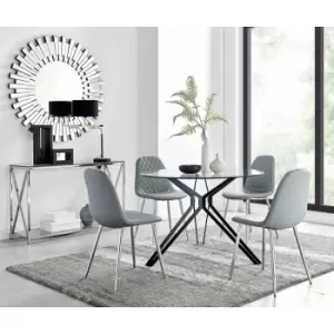 Image of Cascina Dining Table and 4 Grey Corona Faux Leather Dining Chairs with Silver Legs Diamond Stitch - Elephant Grey