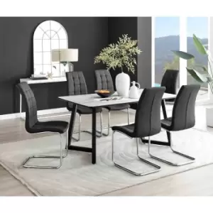 Image of Furniture Box Carson White Marble Effect Dining Table and 6 Black Murano Chairs