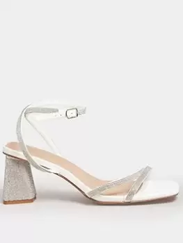 Image of Yours Wide Fit Strappy Sparkle Heel Sandal White, Size E, Women