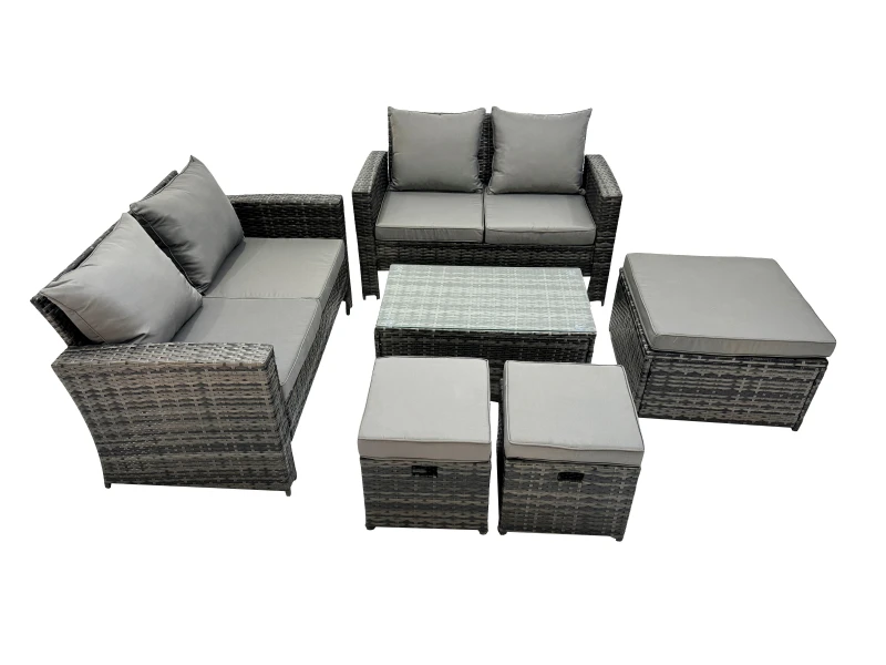Image of Fimous Lounge Double Seat Sofa Coffee Table Set with 3 Stool in Dark Grey Dark Grey Unisex