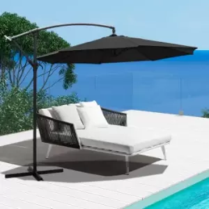 Image of Livingandhome - Garden 3M Black Banana Parasol Cantilever Hanging Sun Shade Umbrella Shelter with Cross Base