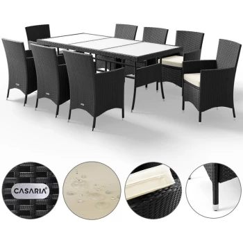 Image of Poly Rattan Seating Group Nice 8 Garden Chairs 5cm 2" Pads Table 190x90cm 75x35IN Outdoor Furniture Black - Casaria