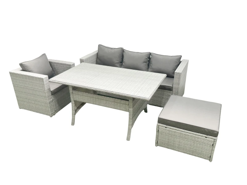 Image of Fimous Garden Dining Set Outdoor Rattan Furniture Set with Sofa Dining Table Big Footstool Light Grey Mixed Light Grey