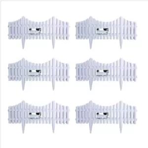 Image of 6 x 33cm 4 Piece Set White Wood Effect Picket Fence Garden Edging