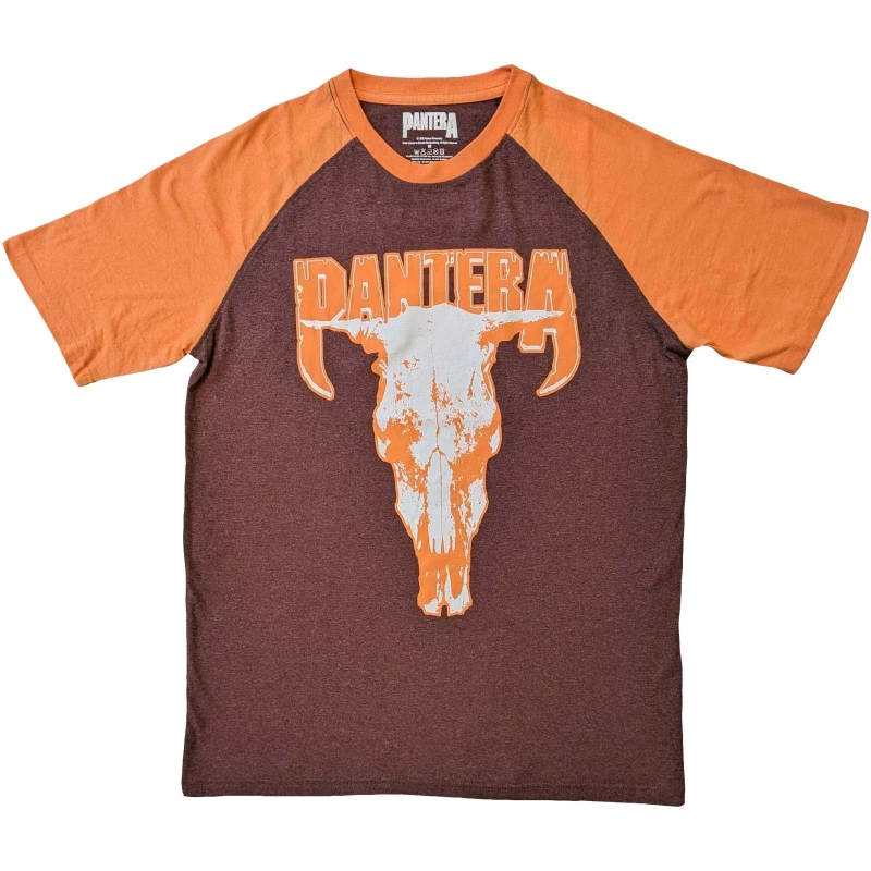 Image of Pantera Mens Skull Raglan T-Shirt in Brown Size: Large Brown Male L