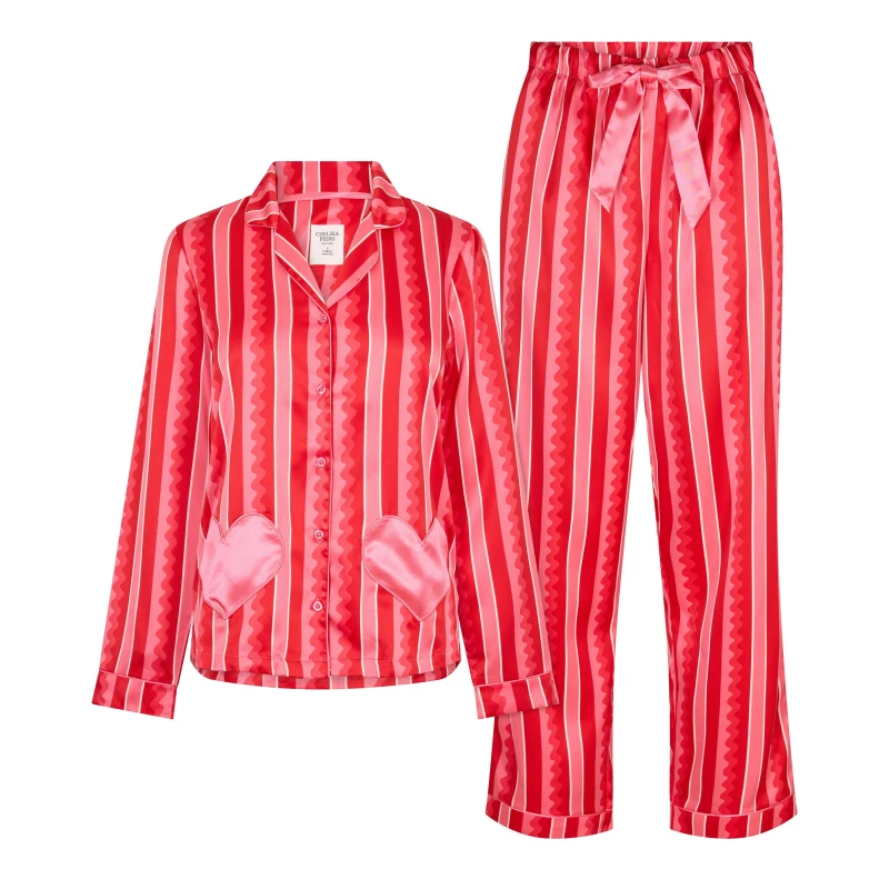 Image of Chelsea Peers Womens Satin Long Sleeve Pyjama Sets Pink Wiggle female 10 (S)