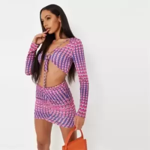 Image of Missguided Wrap Ls Top Abstract Print - Pink