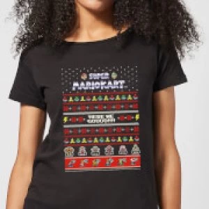 Image of Nintendo Mario Kart Here We Go Womens Christmas T-Shirt - Black