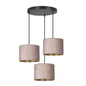 Image of Hilde Black Cluster Pendant Ceiling Light with Pink Fabric Shades, 3x E27