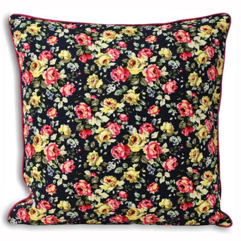 Image of Paoletti Paoletti Victoria Floral Printed Piped Cushion in Navy Size: 45cm x 45cm Navy 45cm x 45cm Unisex 5025532240309
