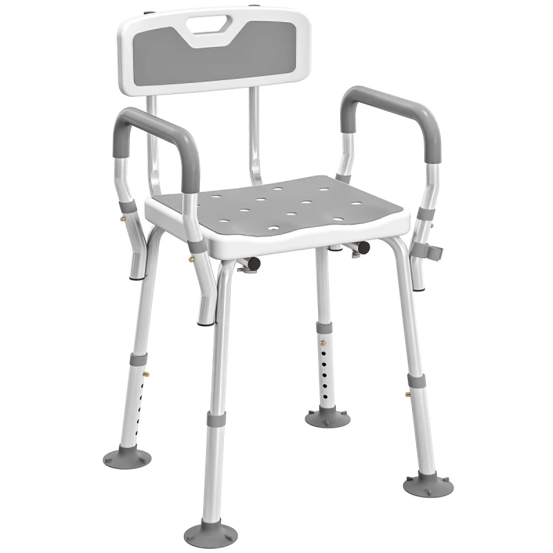 Image of HOMCOM HOMCOM Padded Shower Stool with Arms and Back, 4 Suction Foot Pads, Grey
