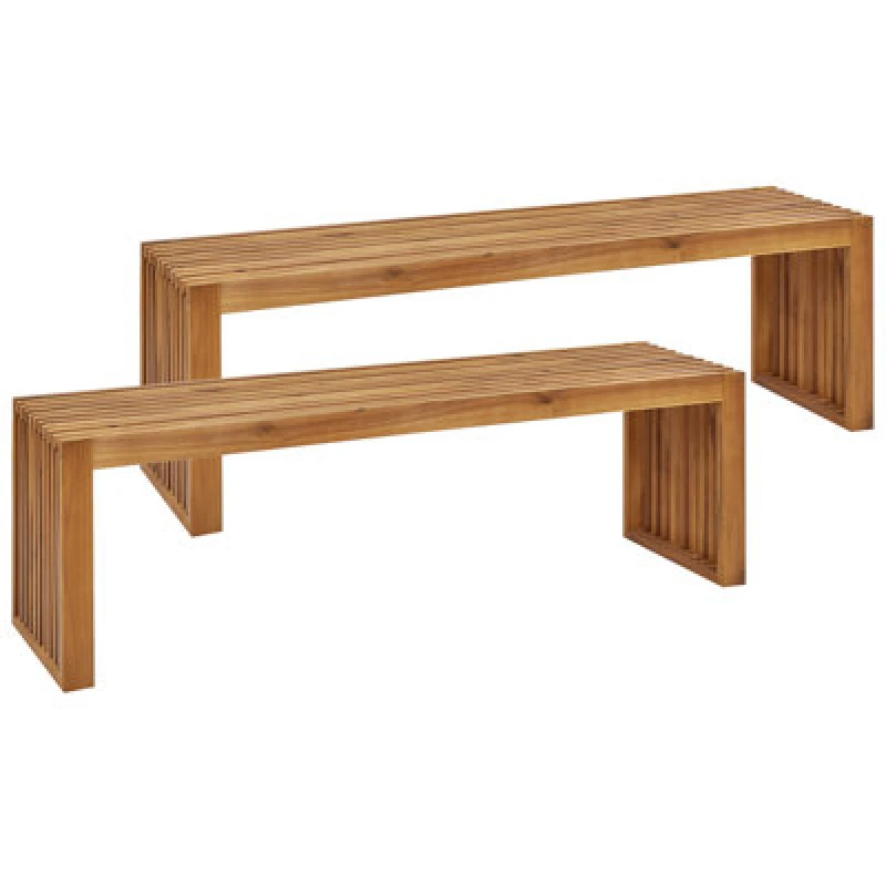 Image of Beliani Set Of 2 Garden Benches Sulzano 150 Cm Acacia Wood Brown