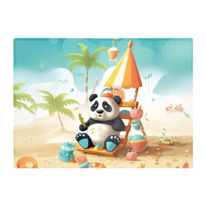 Image of Warren Reed Designer Happy Panda On A Beach Holiday Glass Chopping Board