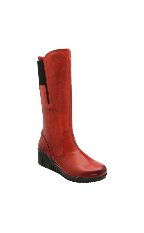 Image of Lotus 'Fitzgerald' Leather Wedge Mid-Calf Boots Red female