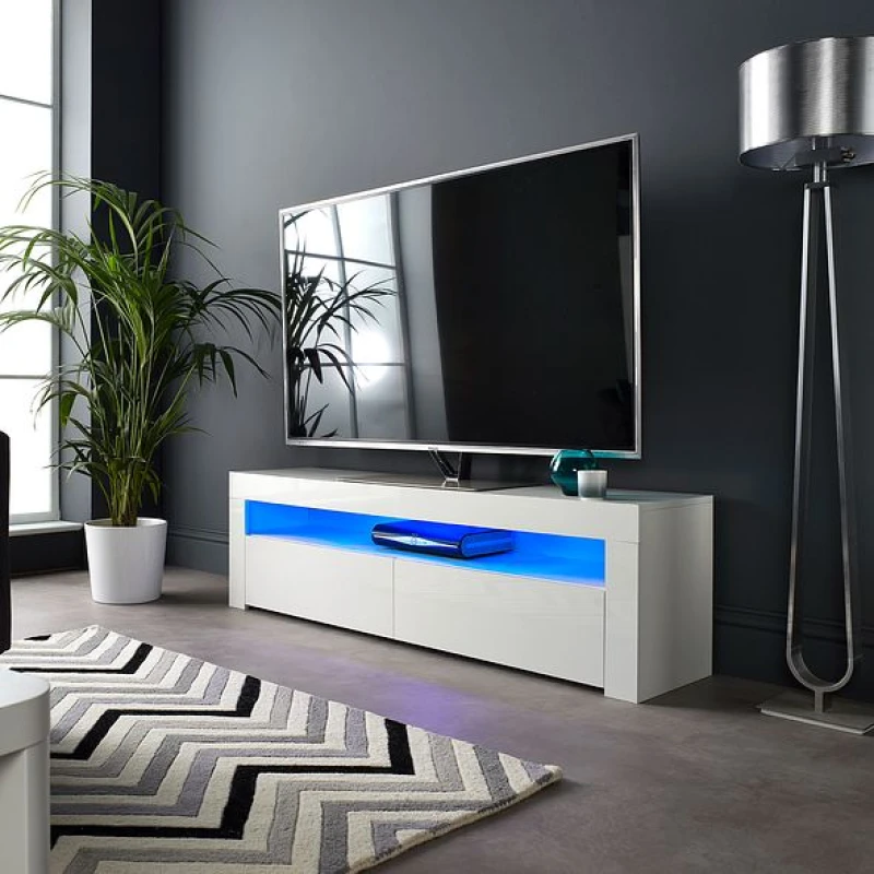 Image of Moderna White 155cm TV Stand, Gloss Finish, Fits up to 65" TV White Unisex