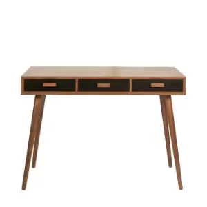 Image of Elijah Retro Dark Pine 3-Drawer Tapered Leg Desk Black