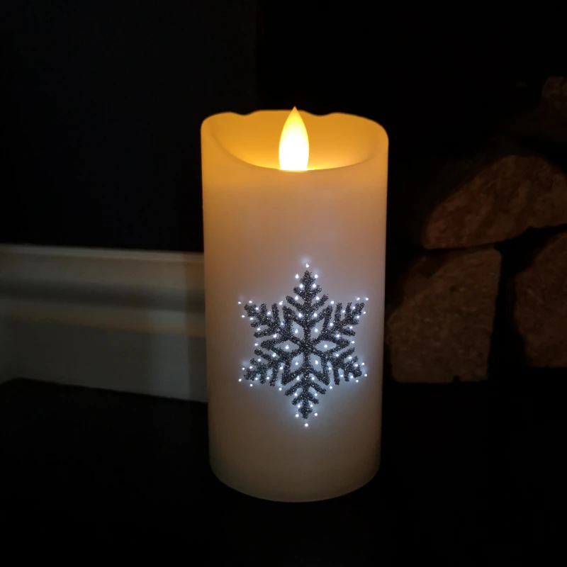 Image of 15cm Battery Operated Glitter Snowflake Dancing LED Candle Christmas Decoration with Thick Lines