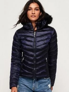 Image of Superdry Hooded Luxe Chevron Fuji, Navy, Size 8, Women