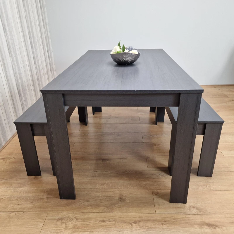 Image of KOSY KOALA Dining Table Set Grey Dining Table(140x80x75cm) With 2 Benches Kitchen Dining Table Set Dining Room Table for Four Charcoal
