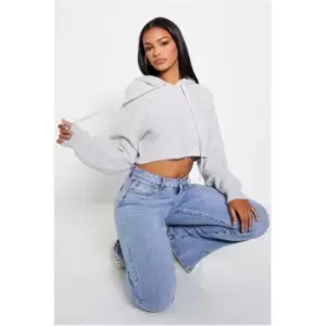 Image of I Saw It First Recycled Knitted Crop Hoodie Co-Ord - Grey
