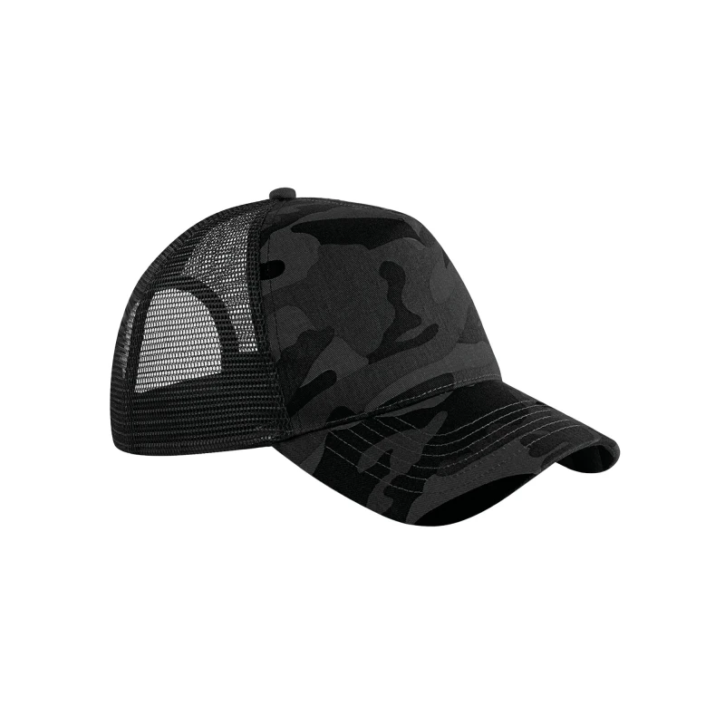 Image of Beechfield Beechfield Men Camo Snapback Trucker Cap in Midnight Midnight One Size Male 5063377393330