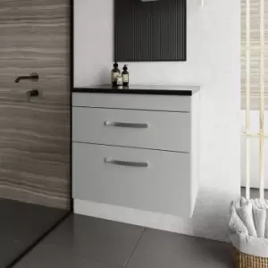 Image of Athena Wall Hung 2-Drawer Vanity Unit with Sparkling Black Worktop 600mm Wide - Gloss Grey Mist - Nuie