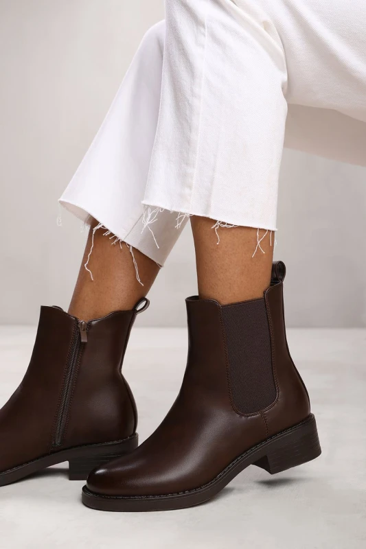Image of Where's That From 'Serna' Ankle Boot With Elastic Panel And Side Zip Brown