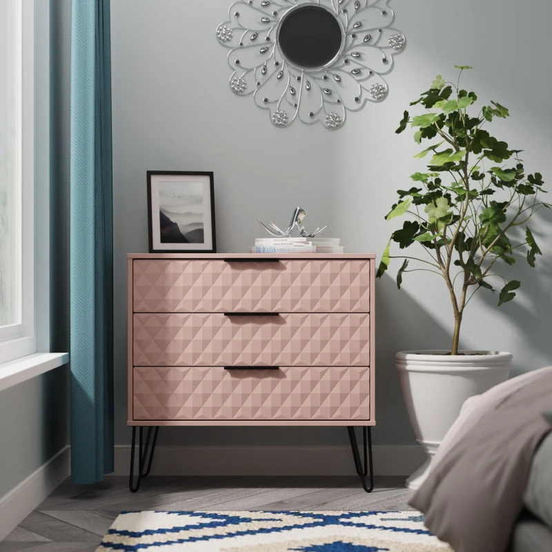 Image of Ready Assembled 2 U Islay 3 Drawer Chest (Ready Assembled) in Dusty Pink Size: Medium Dusty Pink Unisex Medium