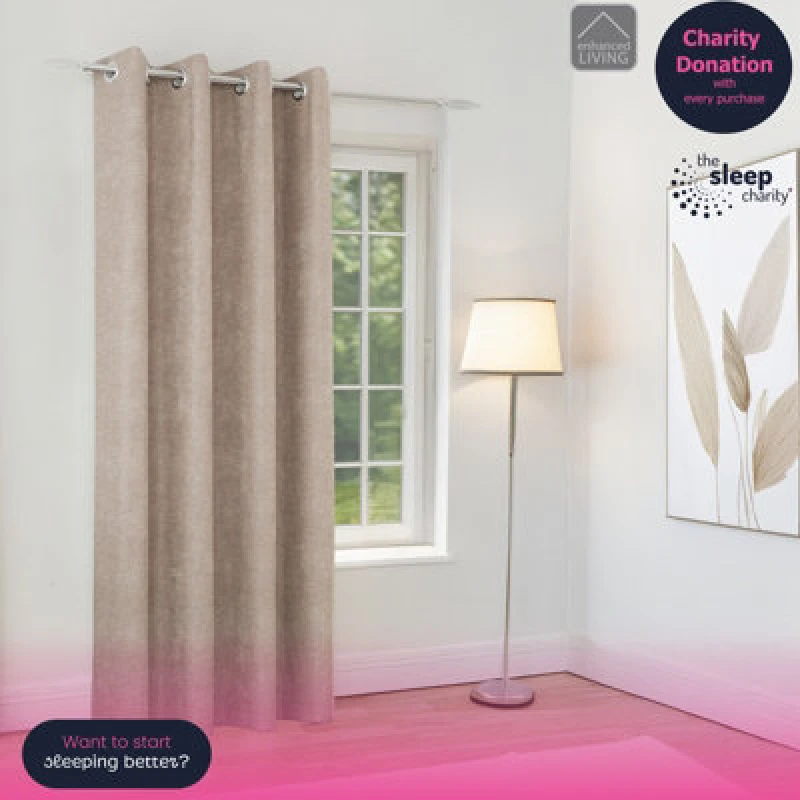 Image of Knightsbridge Thermal Chenille Blackout Ready Made Eyelet Door Curtain 66 x 84 Sand