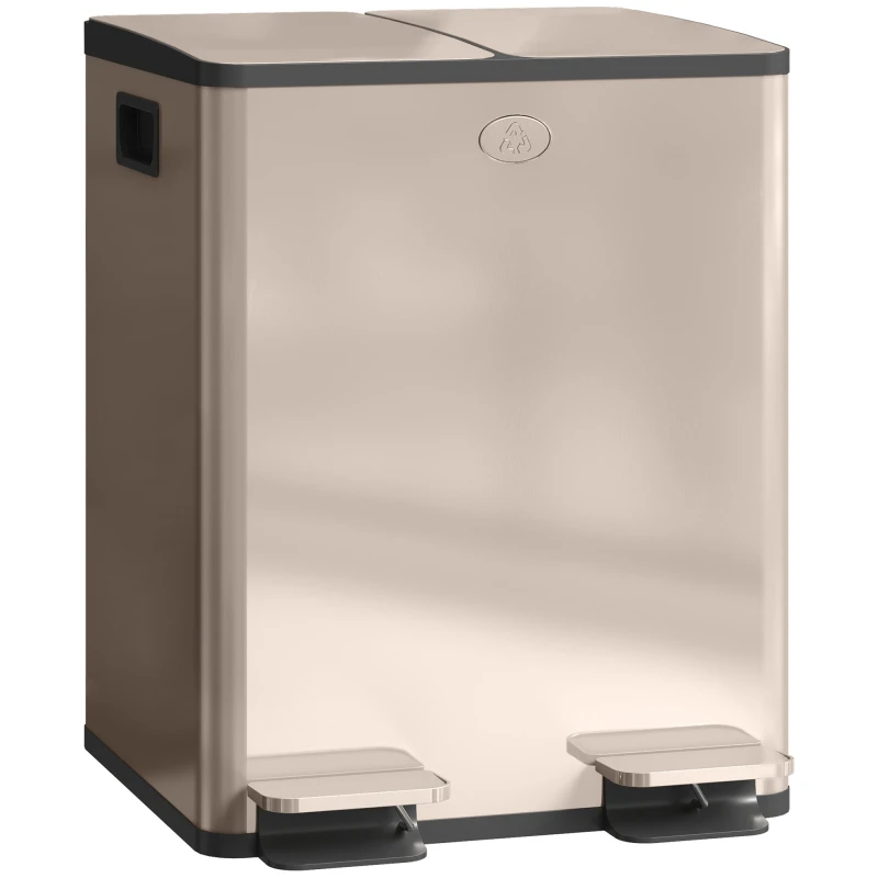 Image of HOMCOM 2 x 20L Dual Kitchen Bin Pedal Bin for Recycling and Waste - Gold Tone TJ Hughes Silver 5056725566739