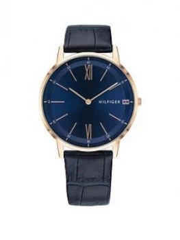 Image of Tommy Hilfiger Cooper Black Croc Effect Leather Strap Navy Dial Mens Watch