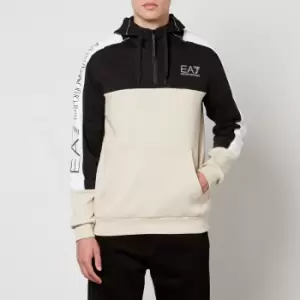 Image of EA7 Sleeve Script Cotton-Jersey Hoodie - L