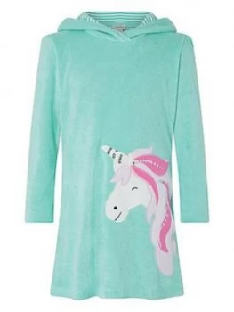 Image of Monsoon Girls Leila Unicorn Towelling Dress - Turquoise