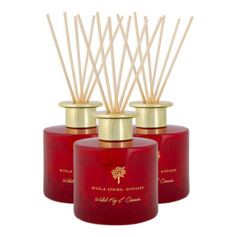 Image of Nicola Spring Reed Diffusers - 200ml - Wild Fig & Cassis - Pack Of 3 - Autumn Spiced Fragrance With 6 Reeds Each Scent