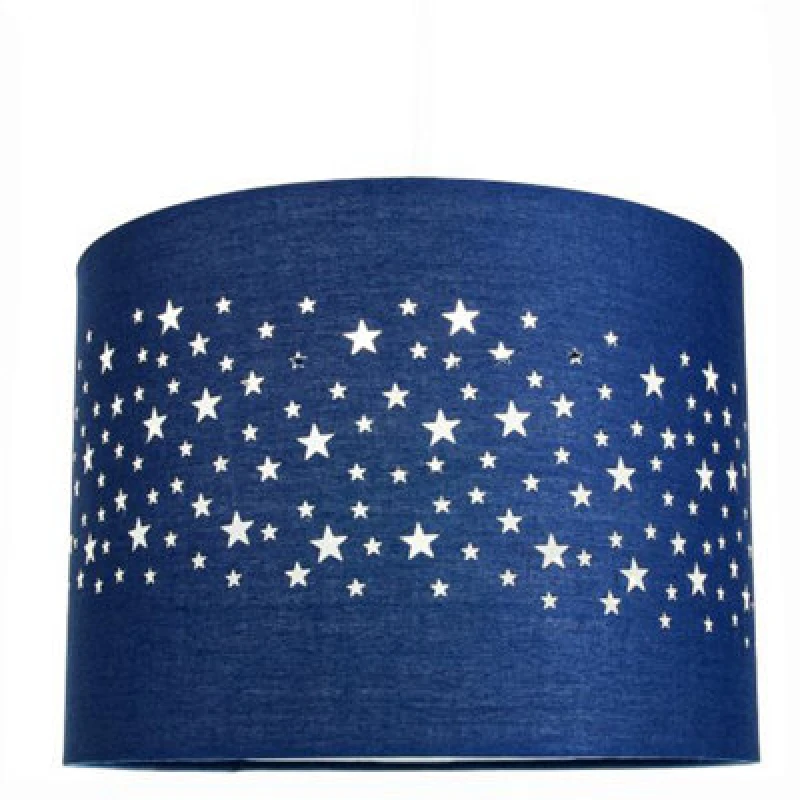 Image of Happy Homewares Stars Decorated Children/kids Midnight Blue Cotton Bedroom Pendant Or Lamp Shade