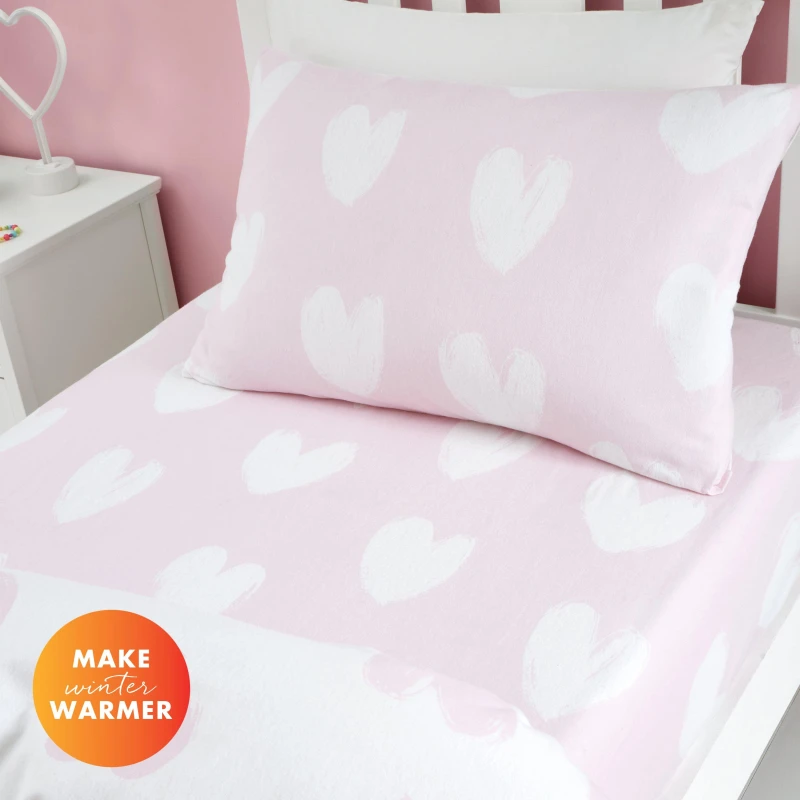 Image of Catherine Lansfield Brushed Hearts Brushed Cotton Fitted Sheet White