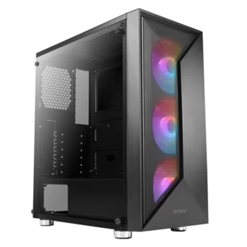 Image of Antec NX320 Mid Tower 1 x USB 3.0 / 2 x USB 2.0 Tempered Glass Side Window Panel Black Case with Addressable RGB LED Fans