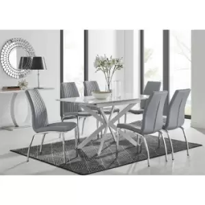 Image of Lira 120 Extending Dining Table and 6 Grey Isco Chairs - Elephant Grey