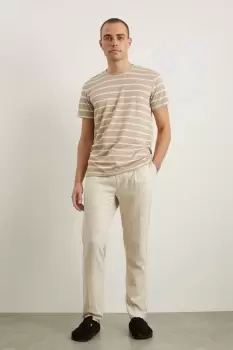 Image of Slim Fit Stone Textured Stripe T- Shirt